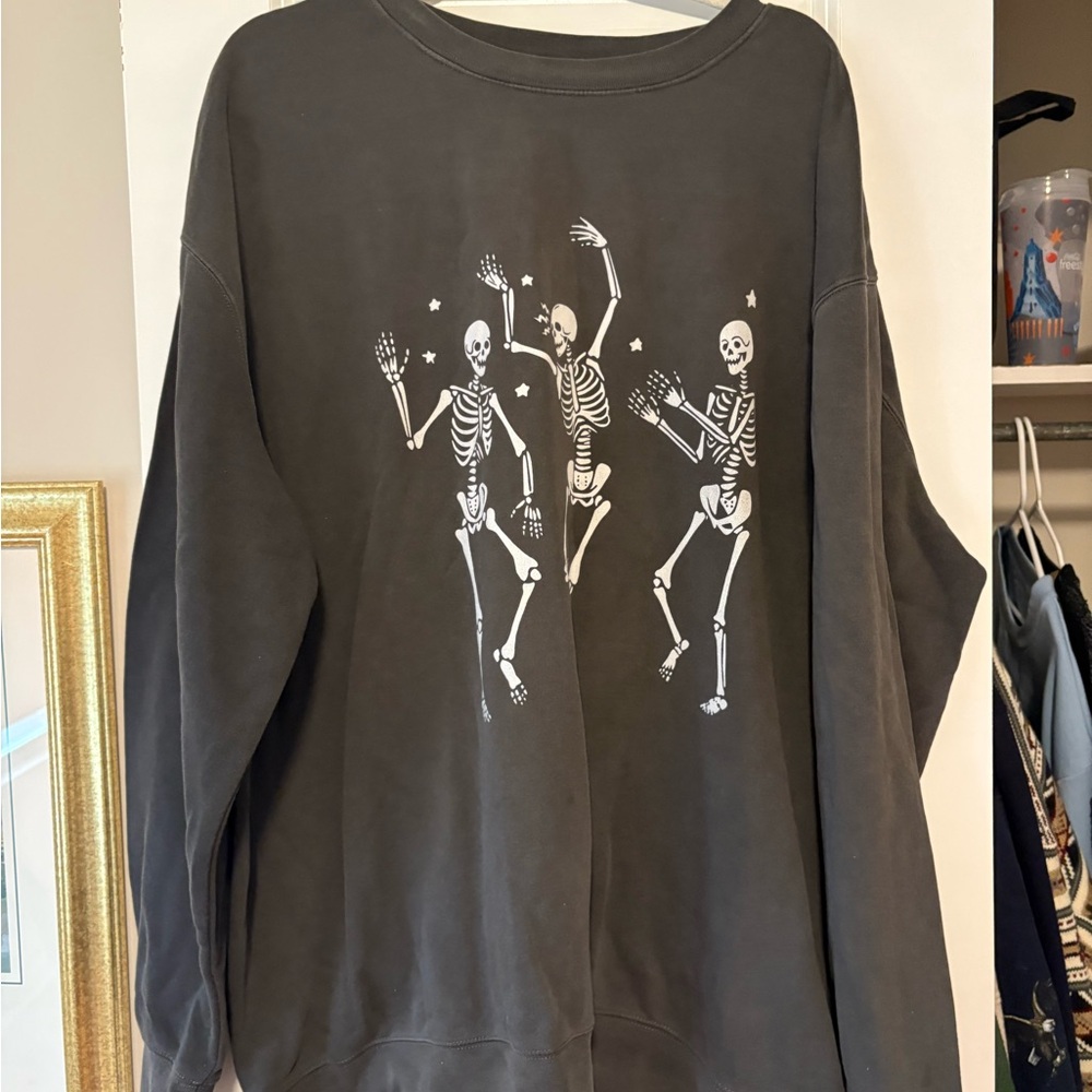 Kristin Jones Black Crewneck Sweater with Skeleton Design